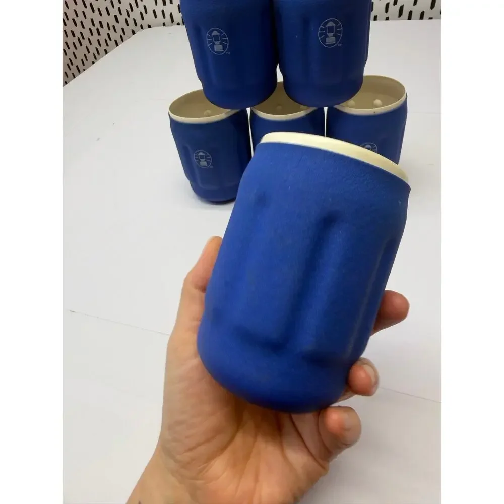 6 Coleman Can Bottle Beer Soda Textured Koozie Lantern Logo Insulated blue